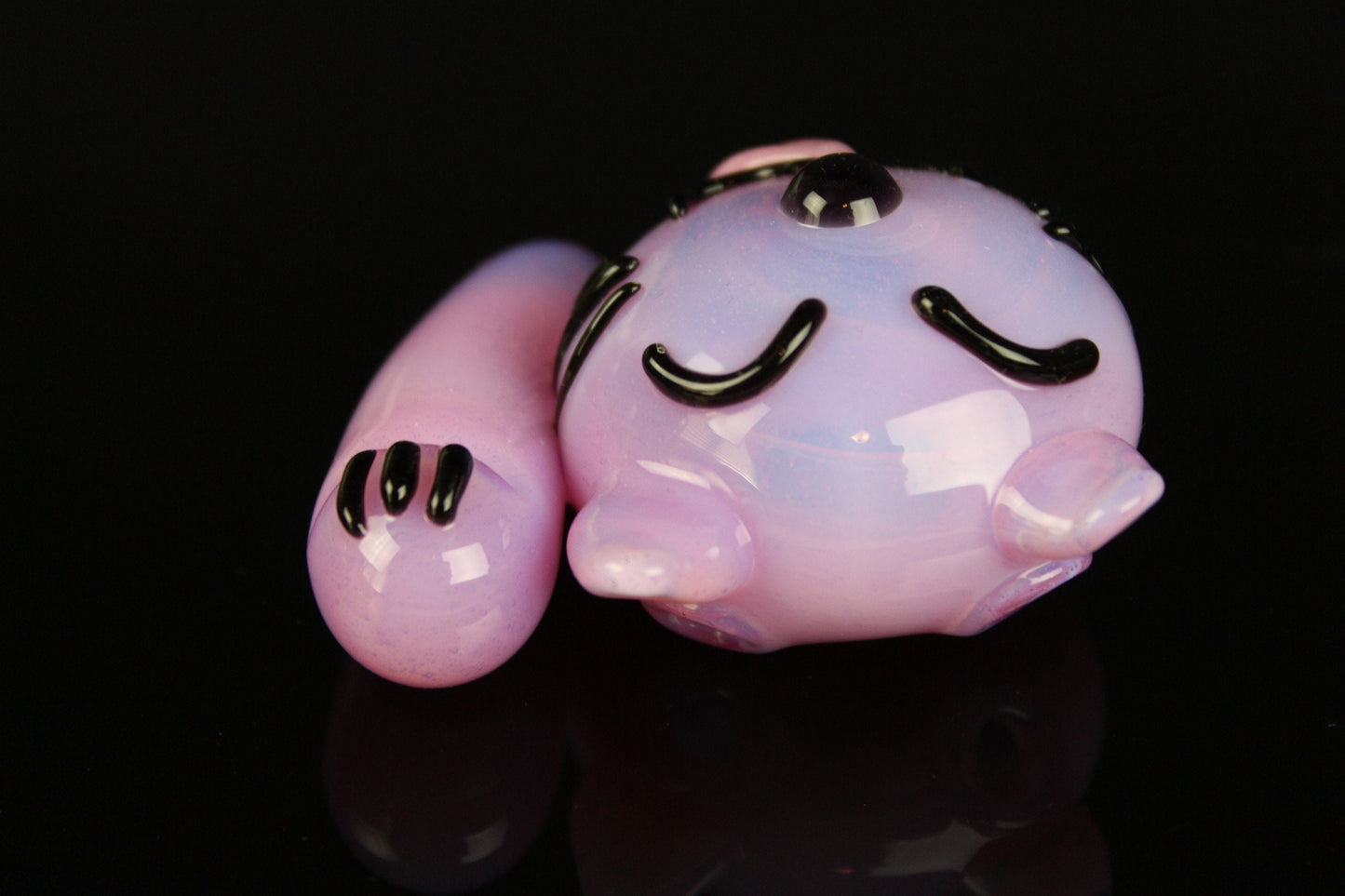 Pink Slyme Maneki-neko Good Luck Kitty Cat Face Pendant, Gray design Hand Blown Glass