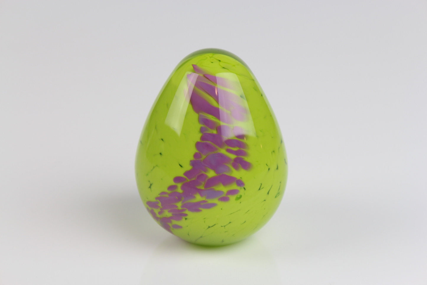 Glass Egg Paperweight Green & Purple Hand Made