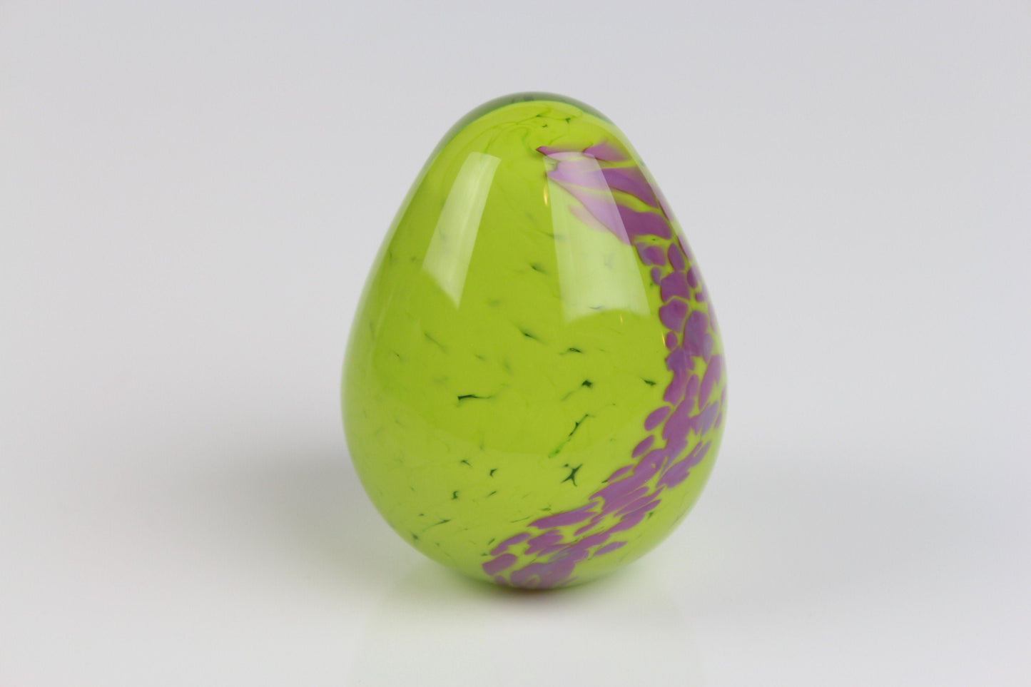 Glass Egg Paperweight Green & Purple Hand Made