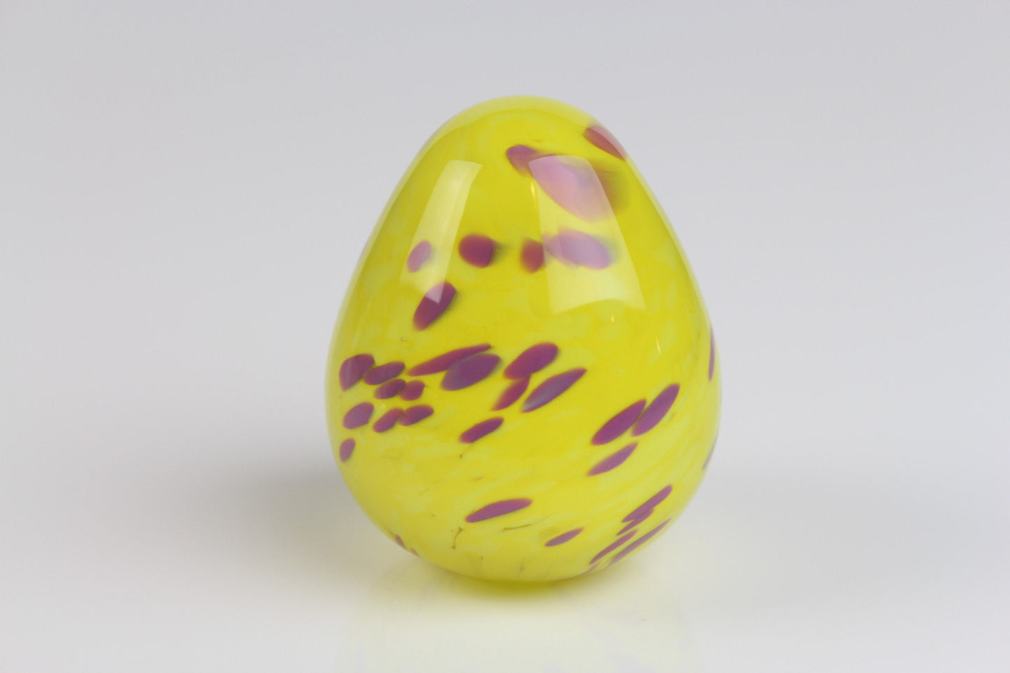 Glass Egg Paperweight Yellow & Purple Hand Made