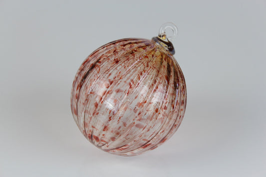 Glass Ornament - Copper Ruby Specks with an Optic Ridge Design Hand Blown