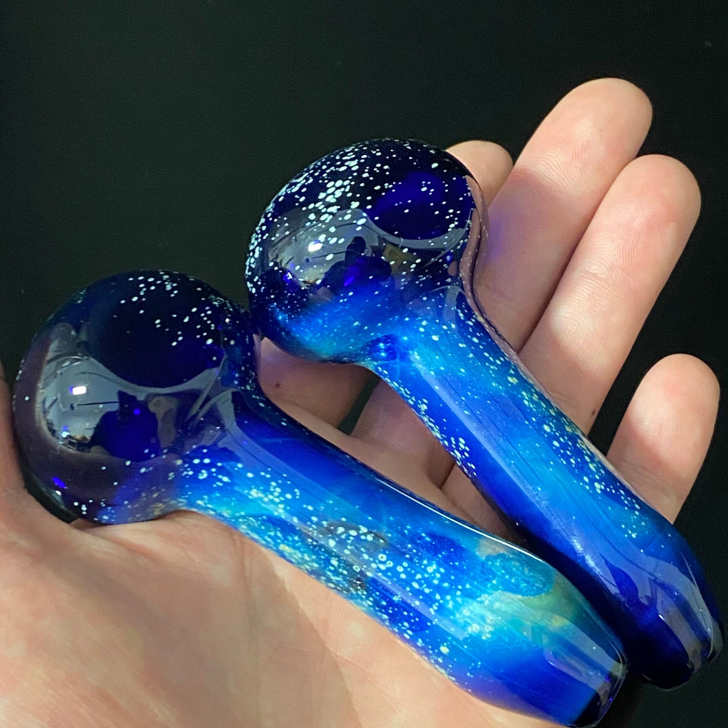 Small Galaxy Pipe Cobalt Space Pipe Pure Silver Fumed Glass Pipe, Heady Hand Blown