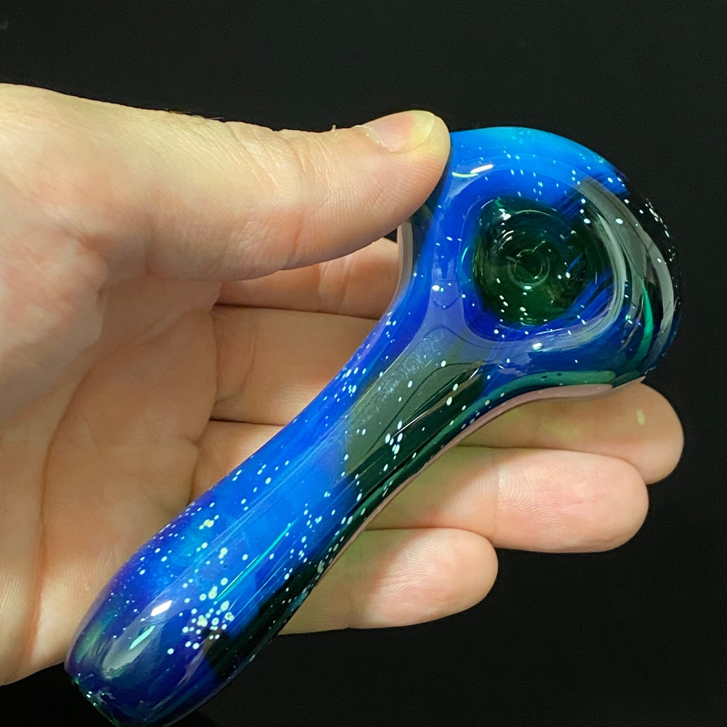 Galaxy Pipe Green Space Pipe Pure Silver Fumed Glass Pipe, Heady Hand Blown