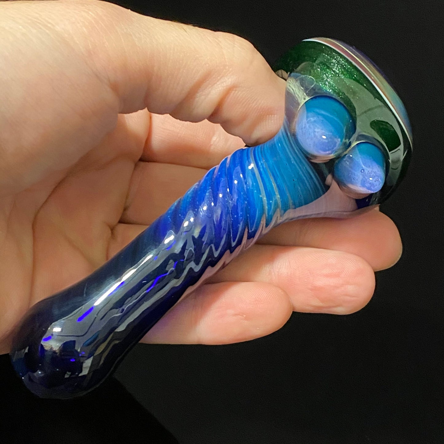 Spiral Texture Galaxy Space Cobalt Slyme Glass Pipe with A Fume Color, Heady Hand Blown with Slyme