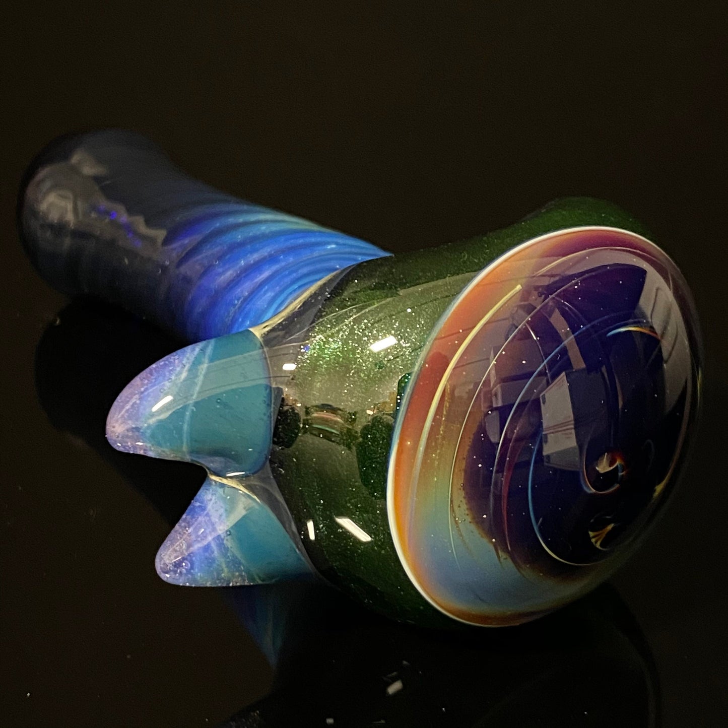 Spiral Texture Galaxy Space Cobalt Slyme Glass Pipe with A Fume Color, Heady Hand Blown with Slyme