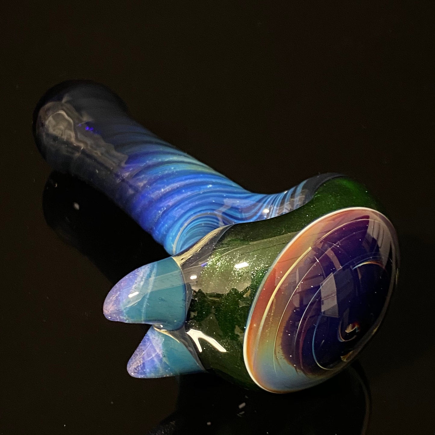 Spiral Texture Galaxy Space Cobalt Slyme Glass Pipe with A Fume Color, Heady Hand Blown with Slyme