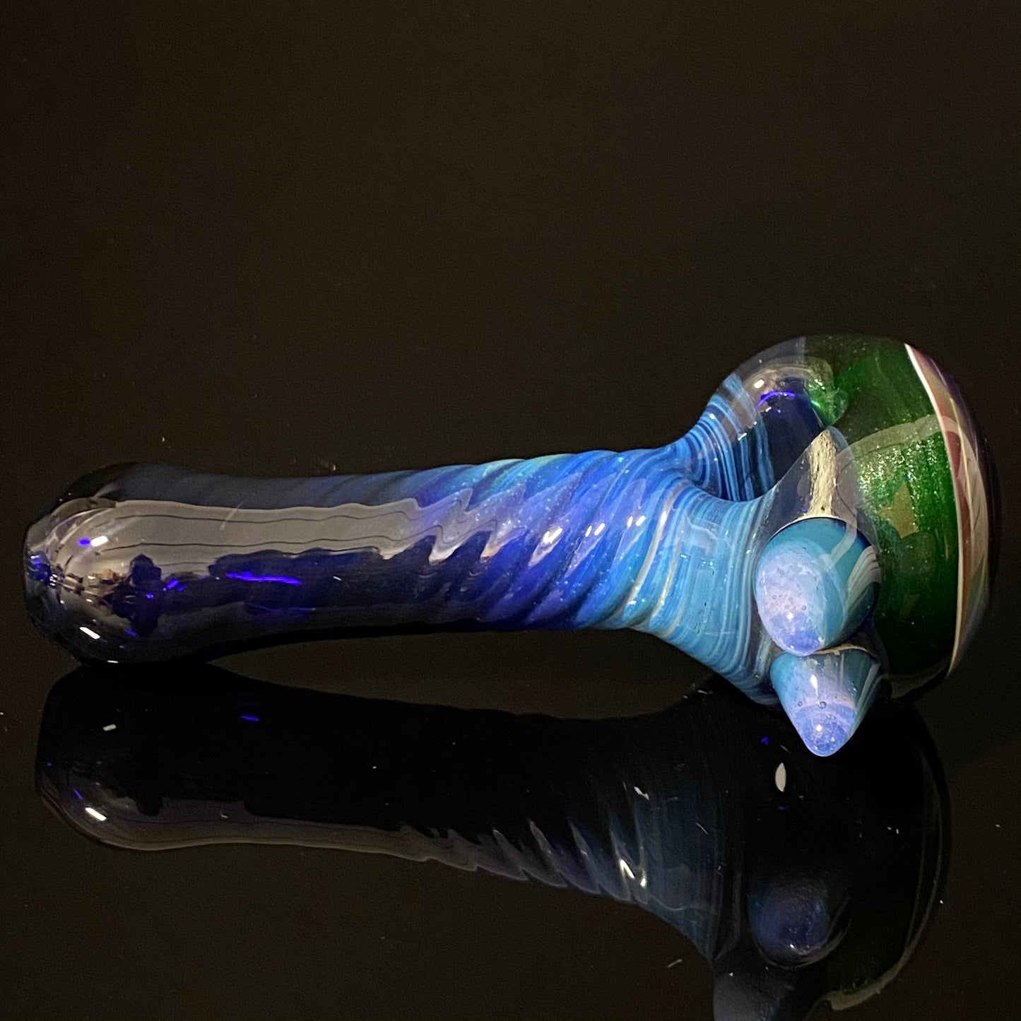 Spiral Texture Galaxy Space Cobalt Slyme Glass Pipe with A Fume Color, Heady Hand Blown with Slyme