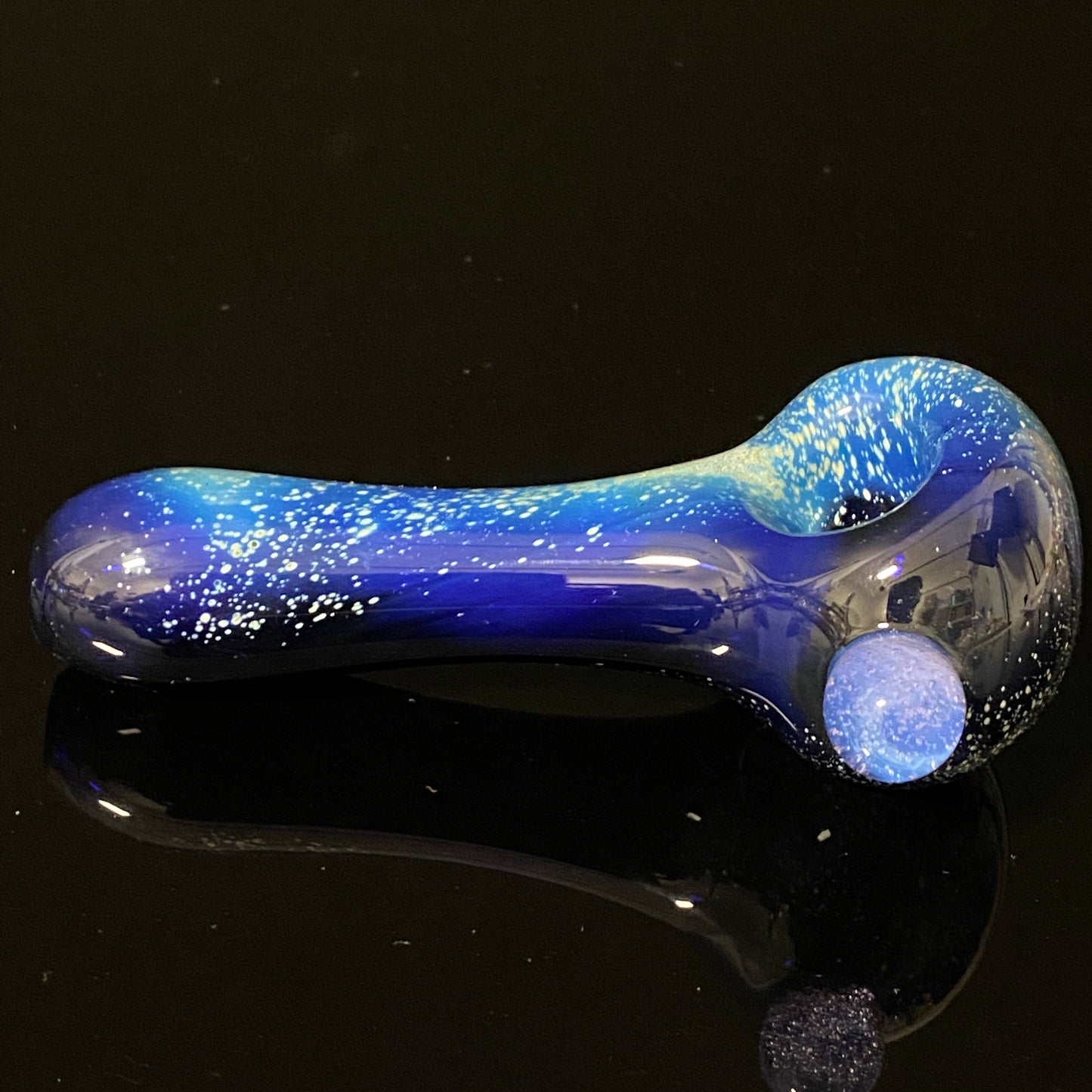 UV Glow Galaxy Cobalt Space Pipe Fumed Cobalt Glass Pipe, Heady Hand Blown with Lucy Pink Slyme