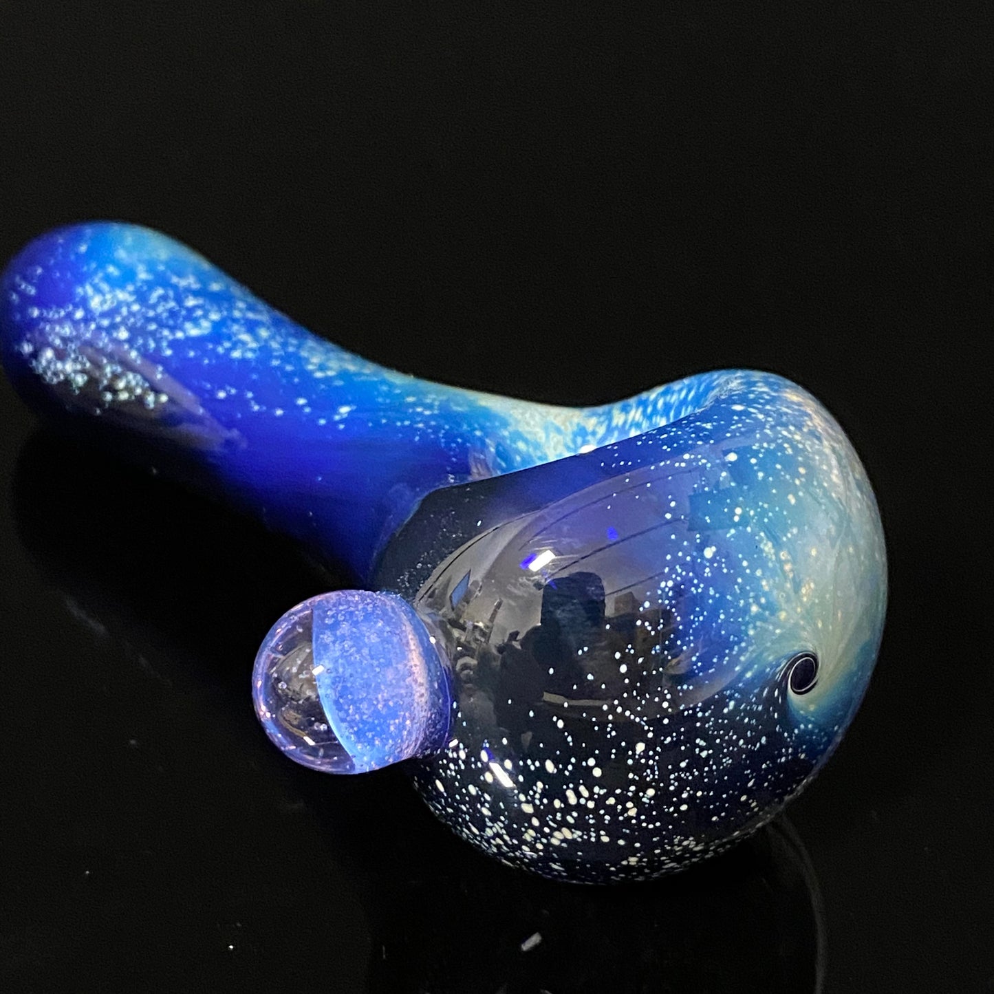 UV Glow Galaxy Cobalt Space Pipe Fumed Cobalt Glass Pipe, Heady Hand Blown with Lucy Pink Slyme