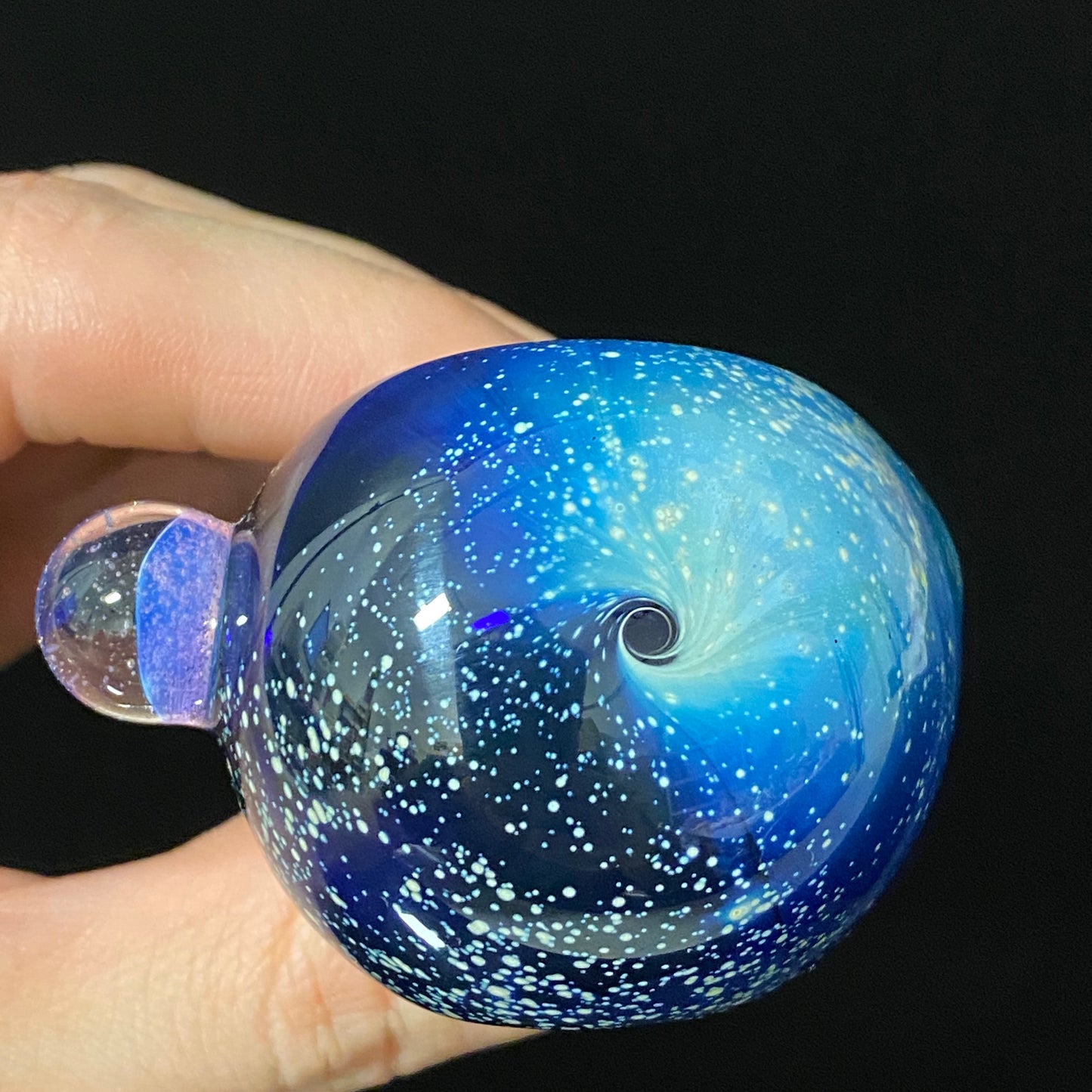 UV Glow Galaxy Cobalt Space Pipe Fumed Cobalt Glass Pipe, Heady Hand Blown with Lucy Pink Slyme